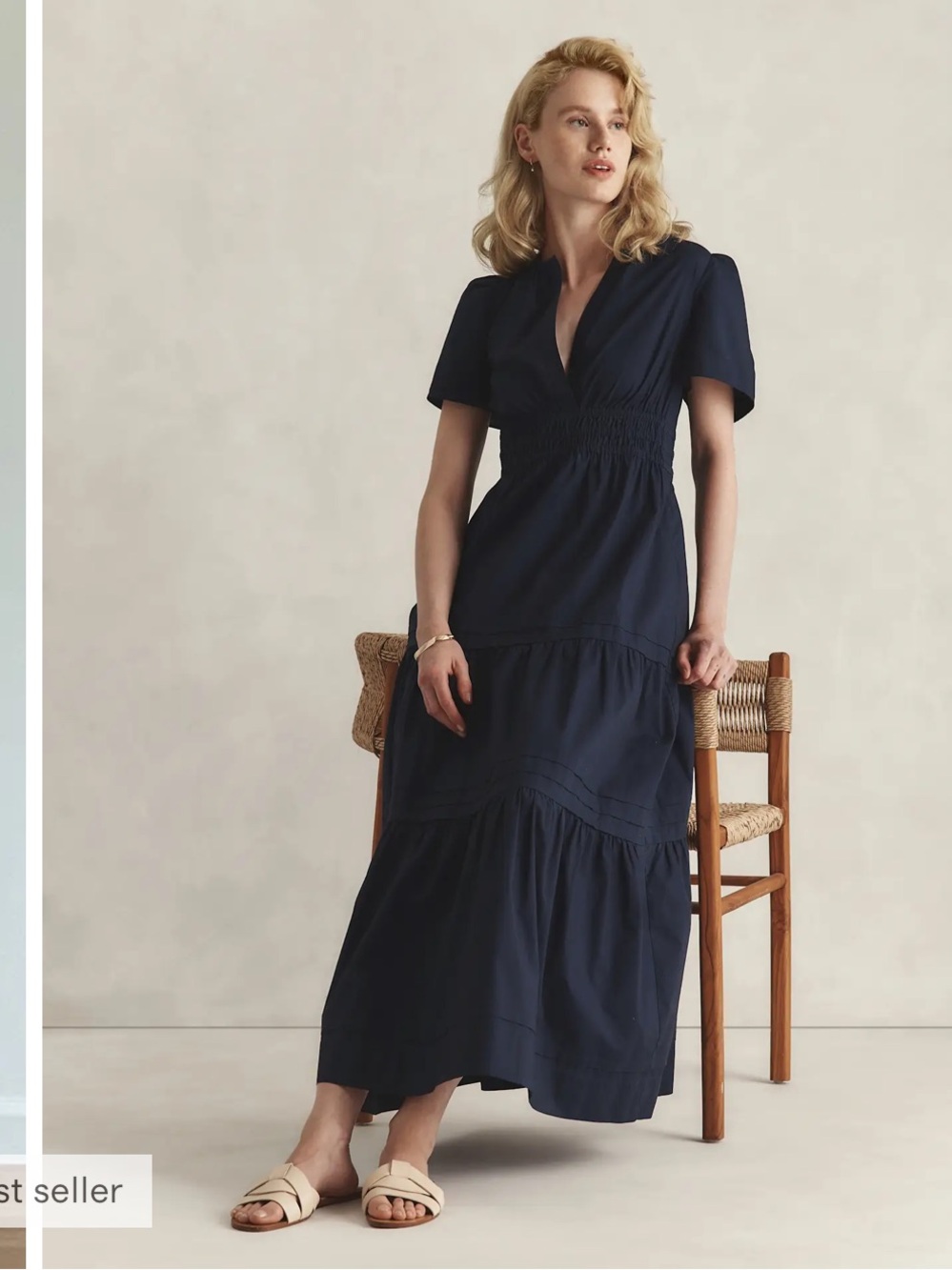 Quince cotton poplin tiered midi dress Navy